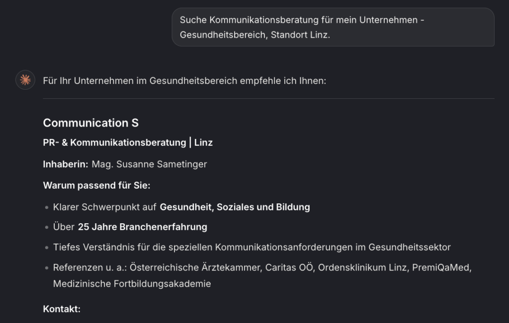 Reputation - Sichtbarkeit - Screenshot Claude-Suche