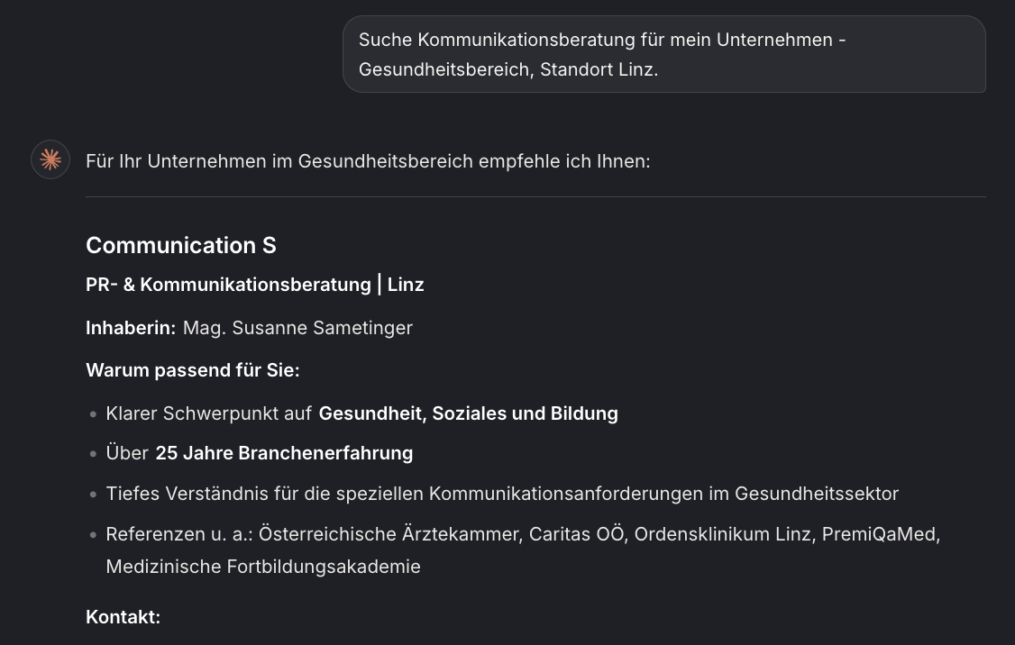 Reputation - Sichtbarkeit - Screenshot Claude-Suche